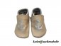 Preview: Lederpuschen beige-steingrau mit Stickerei Anker steingrau lederpuschenstube